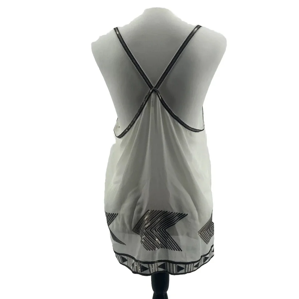 Sequin Sheer Top Women's Large White Babydoll Western‎ Boho Artsy Party Event - Picture 2 of 8